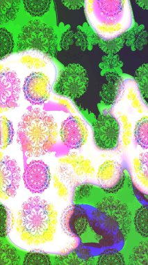 Renkli Bahar Teması eskiz kalıbı. Raster illüstrasyonundaki çiçek desenli çizim. Düz Çiçek Elementleri Tasarımı. Yeşil ve nötr renkte çiçekler.