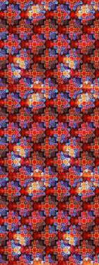 Arkaplan dokusu, duvar kağıdı, kırmızı renkli çiçek teması. Kabile sanatı boho baskısı, klasik çiçek arkaplanı. Soyut etnik raster çizim kalıbı.