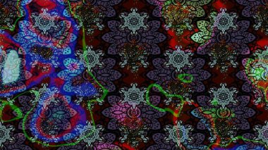 Raster illüstrasyonundaki çiçek desenli çizim. Siyah ve mavi renkte çiçekler.