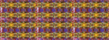 Parmak izi, kumaş, duvar kâğıdı, tekstil için raster dokusu. Nakış desenli çiçek deseni. Renkli grunge soyut arkaplanı colokahverengi ve sarı çiçeklerle zenginleştirir.