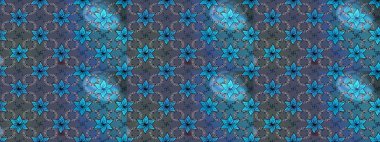 Raster Çiçek İllüstrasyonu güzel tekstil. Mavili ve gri renkli etnik çiçeklerle zarif eskiz deseni.