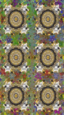 Kusursuz altın desenli bukleler. Raster altın desen. Doğu tarzı arabesk. Altın elementli gri ve kahverengi renkler. Raster illüstrasyonu.