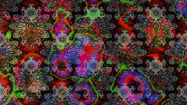 Siyah ve gri renklere karalamalar çizilmiş çiçek deseni. Raster illüstrasyonu.