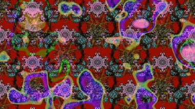 Raster çiçek desenli çiçek deseni, yapraklar, dekoratif elementler, sıçrama, lekeler, el çizimi kontur çizgileri ve Doodle çizim stili, grafik raster çizim çizimi.