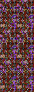 Desen, çizim, çiçek sınırı. Çiçek çelengi. Kıvırcık, parlak örgü. Güzel, parlak, pürüzsüz kumaş, tuval. Eski moda arka plan. Raster illüstrasyonu.