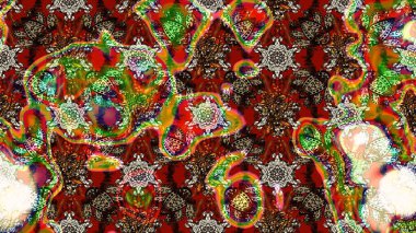 Raster illüstrasyonu. Kumaş, duvar kağıdı ve kağıt üzerine baskı yapmak için gelişen arka plan. Moda arka planında parlak buketler. Eski usul küçük çiçekli şirin bir eskiz deseni..