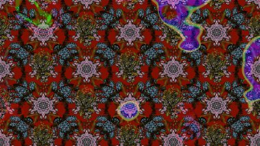 Kibar, bahar çiçekleri kırmızı ve kahverengi renklerde. Çiçekli karalama şeklinde Raster çiçek deseni. Raster illüstrasyonu.