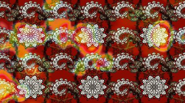 Raster illüstrasyonundaki çiçek desenli çizim. Suluboya tarzında kahverengi ve kırmızı renkte çiçekler.