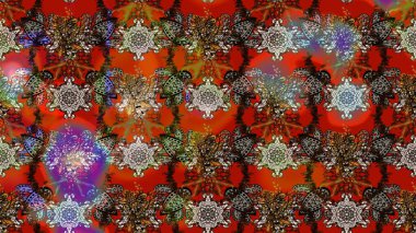 3D çiçekler, eskiz. Kahverengi ve kırmızı renklerde. Raster illüstrasyonu.