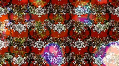 Raster illüstrasyonu. Kahverengi ve kırmızı kıvırcık çiçekler kahverengi ve kırmızı renklerde şekillenir. Klasik çiçek tasarım elementleri.