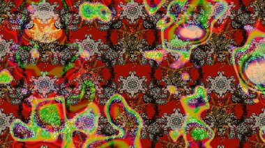 Raster Çiçek İllüstrasyonu güzel tekstil. Kırmızı ve kahverengi renkli etnik çiçeklerle zarif bir eskiz deseni..