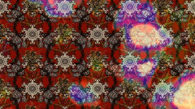 Raster texture for prints, fabric, wallpapers, textile. Embroidery floral sketch pattern. Colorful grunge flourish abstract background with colobrown and beige flowers.