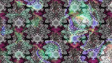 Güzel kumaş deseni. Düz Çiçek Elementleri Tasarımı. Raster illüstrasyonu. Çiçek desenli çizim. Renkli Bahar Teması eskiz kalıbı. Asya tekstil tarzında.