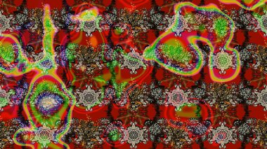 Küçük çiçekteki sevimli çiçek deseni. Bir sürü kırmızı ve kahverengi soyut çiçekli tropik eskiz deseni. Renkli ve kahverengi raster çizimi.