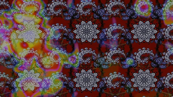 Raster illustration. In asian textile style. Sketch flowers pattern. Flowers on gray and brown colors. Colour Spring Theme sketch pattern Background. Flat Flower Elements Design.