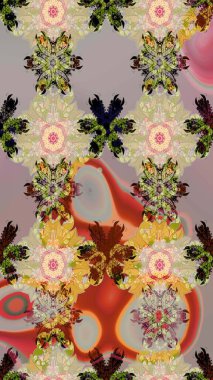 Raster illustration. Flowers on beige and neutral colors. Abstract sketch pattern with hand drawing flowers.