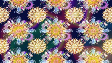 Mavi ve nötr renklerde çiçekler. Kumaş desenli papatya çiçekleri ayrıntıları.