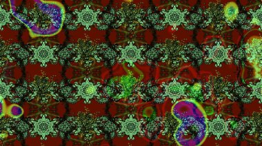 Raster Çiçek İllüstrasyonu güzel tekstil. Yeşil ve kırmızı renkte etnik çiçeklerle süslenmiş zarif eskiz deseni.