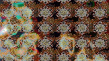 Kahverengi ve gri zarif küçük çiçekler ve kahverengi ve gri renkli komik böcekler, raster desen, illüstrasyon.