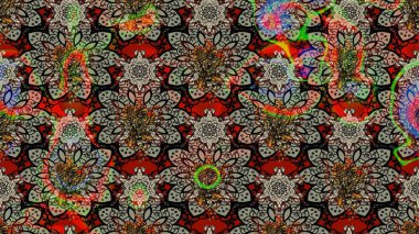 El çizimi çiçekli soyut çizim kalıbı. Gri ve siyah renkli çiçekler. Raster illüstrasyonu.