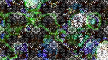 Indian ornament. Sketch pattern. Floral wallpaper. Colorful ornamental border. On gray and black colors. Raster illustration.