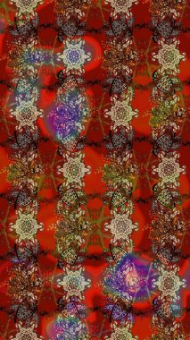 Kahverengi ve kırmızı renkte çiçekler. Çiçekli karalama şeklinde Raster çiçek deseni. Yumuşak, bahar çiçekli arka plan.