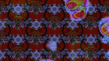 Raster illüstrasyonu. Kırmızı ve kahverengi renklerde. Kırmızı ve kahverengi renkte kırmızı ve kahverengi papatya deseni.