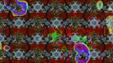 Raster deseni. Bahar çiçekleri dallı desen, kırmızı ve kahverengi renkler çiçekli siluet.