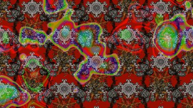 Flowers on red and brown colors. Sketch Floral Pattern in Raster illustration. Flat Flower Elements Design. Colour Summer Theme sketch pattern Background.