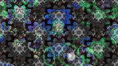 Nakış desenli çiçek deseni. Renkli grunge soyut arka planda kologray ve siyah çiçeklerle zenginleşir. İzler, kumaş, duvar kağıtları, tekstil için raster dokusu.