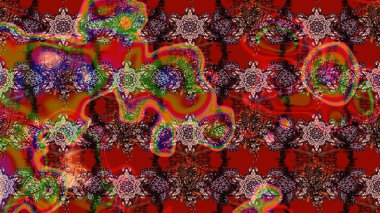 Arkaplan dokusu, duvar kağıdı, kahverengi ve kırmızı renkli çiçek teması. Soyut etnik raster çizim kalıbı. Kabile sanatı boho baskısı, klasik çiçek arkaplanı.