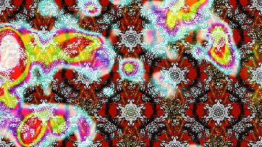 Suluboya elle çizilmiş çiçek desenli eskiz deseni. Parlak renkli fantezi çiçekleri, yapraklar, gri ve nötr renklerde tomurcuklar gri ve nötr.