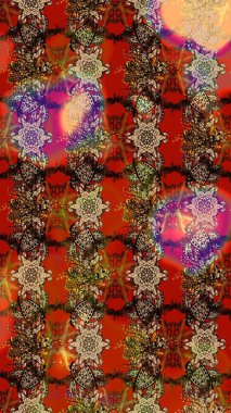 El çizimi çiçek çizimi deseni (fayans). Şirin çiçekli, desenli, kahverengi ve kırmızı renklerde renkli bir eskiz deseni. Tekstil için suluboya çizim deseni.