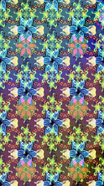 Raster deseni. Çiçekli çiçek deseni, suluboya. Süslü kumaş deseni.