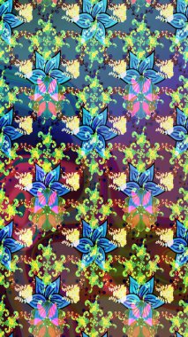 Mavi ve kahverengi renkte çiçekler. Çiçek desenli eskiz. Tişört baskısı için çiçek boyama rasteriName.