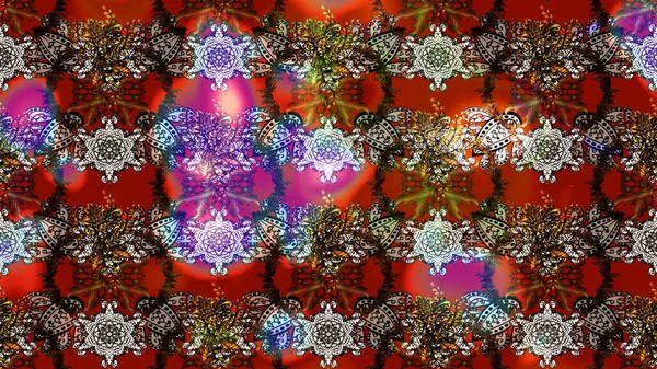 Varicolobrown ve Red Raster çizimi. Küçük çiçekteki sevimli çiçek deseni. Birçok kahverengi ve kırmızı soyut çiçekli tropik çizim deseni.