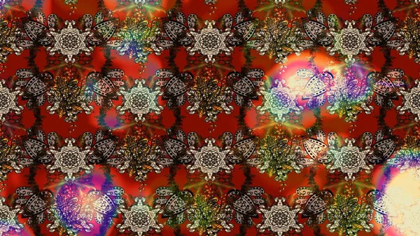 Kahverengi ve kırmızı renklerde bahar çiçekleri. Çiçekli karalama şeklinde Raster çiçek deseni. Raster illüstrasyonu.