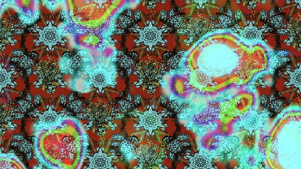 Raster illüstrasyonu. Suluboya çiçekli çiçek deseni. Mavi ve kahverengi renkli güzel tekstil.