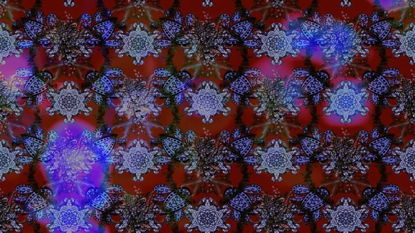 Cute Floral pattern in the small flower. Raster illustration. Gentle, summer floral on red and violet colors. Raster pattern.