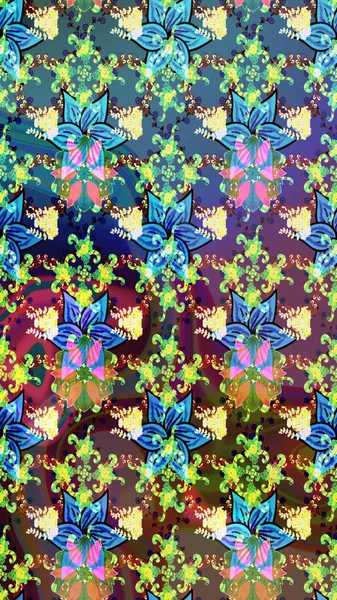 Mavi ve kahverengi renkte çiçekler. Çiçek desenli eskiz. Tişört baskısı için çiçek boyama rasteriName.