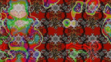 Raster Floral Illustration, Asyalı tekstil. Kahverengi ve kırmızı renkte etnik çiçeklerle süslenmiş zarif bir eskiz..