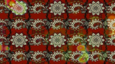 Raster illüstrasyonundaki çiçek desenli çizim. Renkli Bahar Teması eskiz kalıbı. Düz Çiçek Elementleri Tasarımı. Kahverengi ve kırmızı renkte çiçekler.