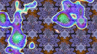 Mor ve mavi renklerdeki bitkilerden oluşan parlak çiçekli çizim deseni.