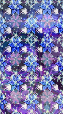 Çiçek. Taslak dekoratif arka plan, çiçek mandala. Raster illüstrasyonu. Mavi ve mor renklerde.