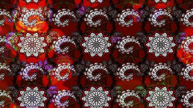 Kırmızı ve siyah renkte çiçekler. Kırmızı ve siyah renkte çiçek çizimi. Şatafatlı bahar bahçesi dokusu. Çiçek deseni. Raster illüstrasyonu.