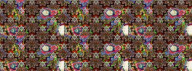 Kahverengi ve bej renkli kıvırcık çiçekler kahverengi ve bej renklerde. Klasik çiçek tasarımı elementleri. Raster illüstrasyonu.