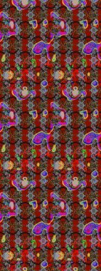 Çok renkli ve gri zarif küçük çiçekler ve kırmızı ve gri renkli komik böcekler, raster desen, illüstrasyon.