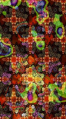 Raster illüstrasyonundaki çiçek desenli çizim. Düz Çiçek Elementleri Tasarımı. Süslü kumaş deseni. Renkli Bahar Teması çizim şablonu.