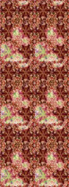 Altın antika ortaçağ dekoratifi, yaprakları ve kahverengi ve kırmızı renklerde altın desenli süslemeleri olan dikişsiz bir şablon. Kusursuz kraliyet lüksü, altın barok kumaş rengi..