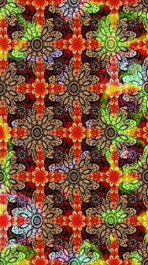 Kırmızı ve siyah kıvırcık çiçekler kırmızı ve siyah renklerde şekillenir. Klasik çiçek tasarımı elementleri. Raster illüstrasyonu.